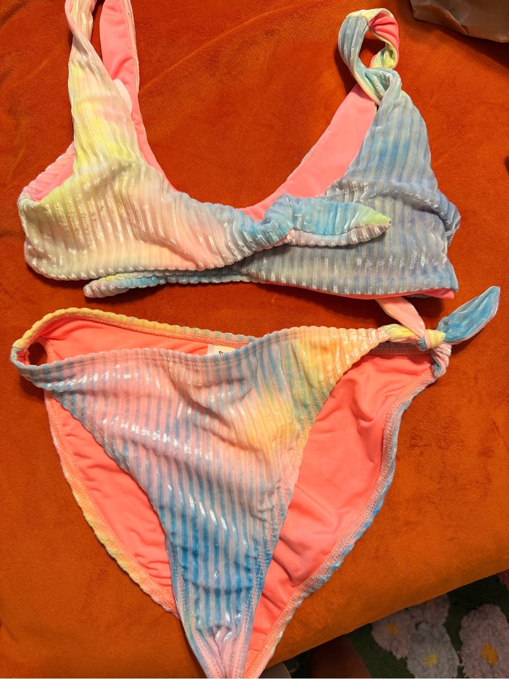 Dippin' Daisy's Pastel Tie-Dye Ribbed Bikini - small top med bottom